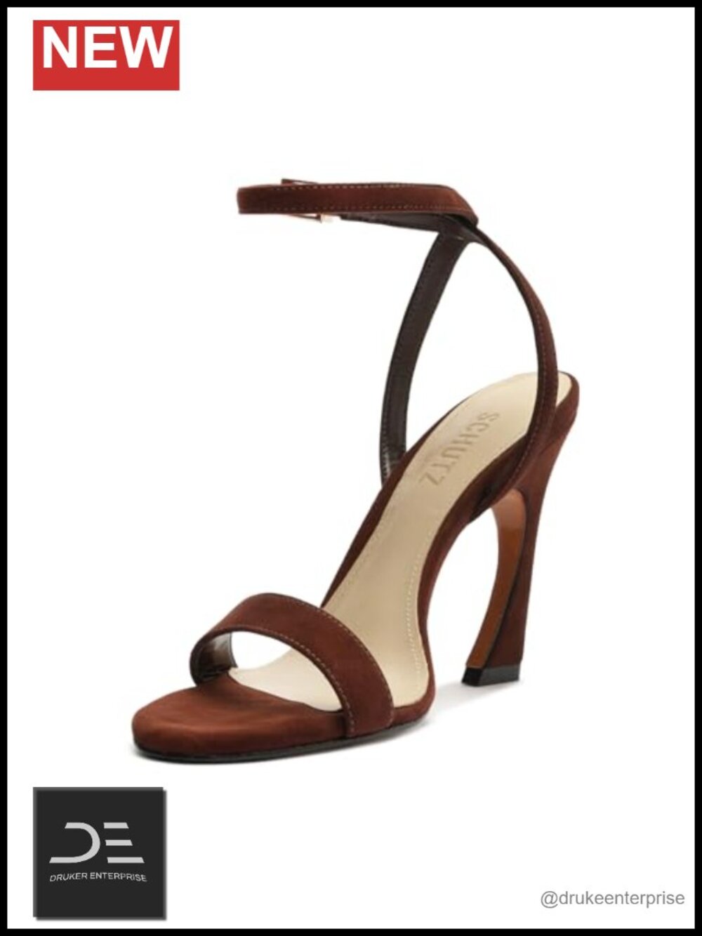 Suede Heeled Sandals Square Toe Ankle Strap Adjustable Buckle